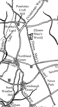 Detail of conjectured 1433 sketch of lanes joining Queen Mary's Lane